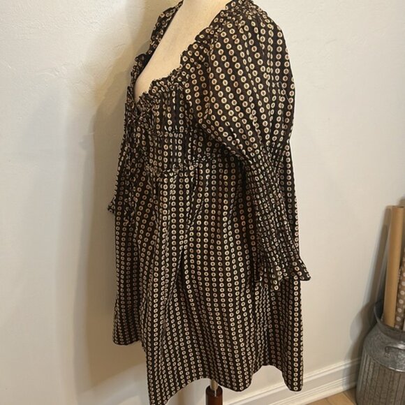 FREE PEOPLE STAR DIP TIERED SMOCKED BUTTON FRONT COTTON DRESS LARGE - Picture 9 of 12